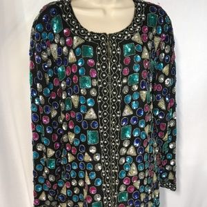 Vintage Jagswear Size L Pure Silk Black BEADED Top